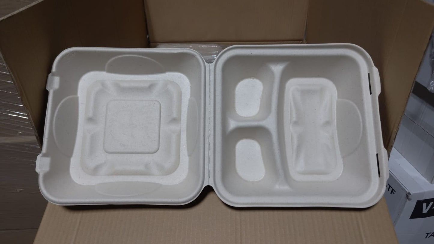 Biodegradable paper hinge containers